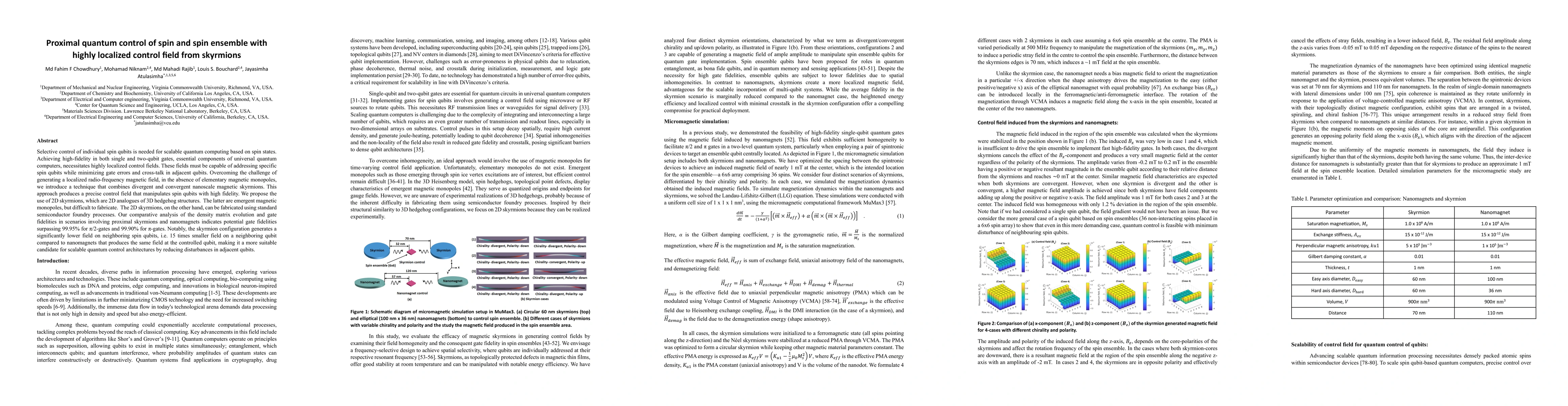 Thumbnail for Proximal quantum control of spin and spin ensemble with highly localized
  control field from skyrmions