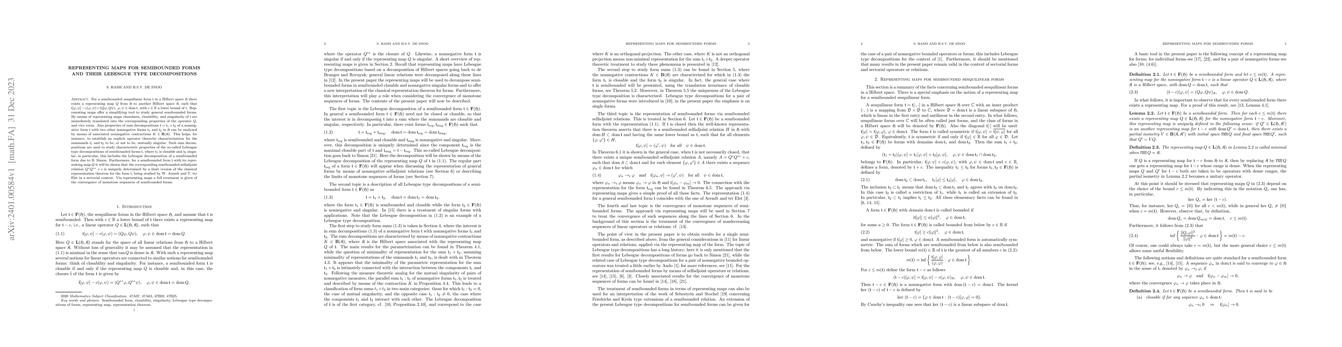 Thumbnail for Representing maps for semibounded forms and their Lebesgue type
  decompositions
