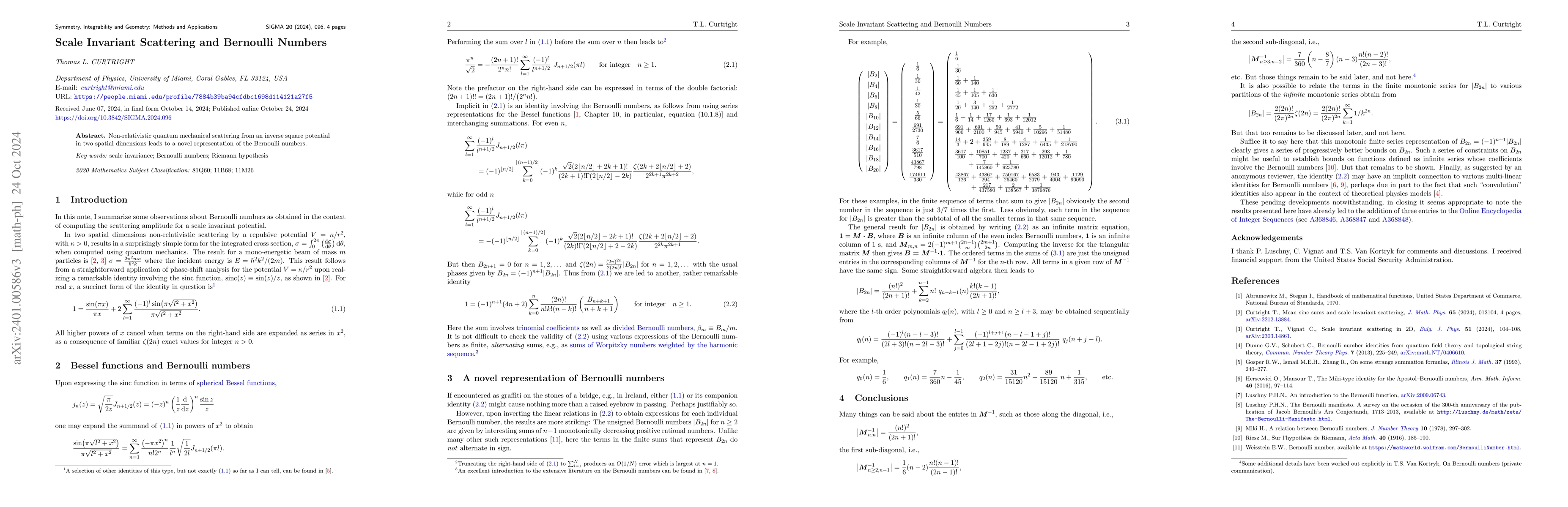 Thumbnail for Scale Invariant Scattering and the Bernoulli Numbers