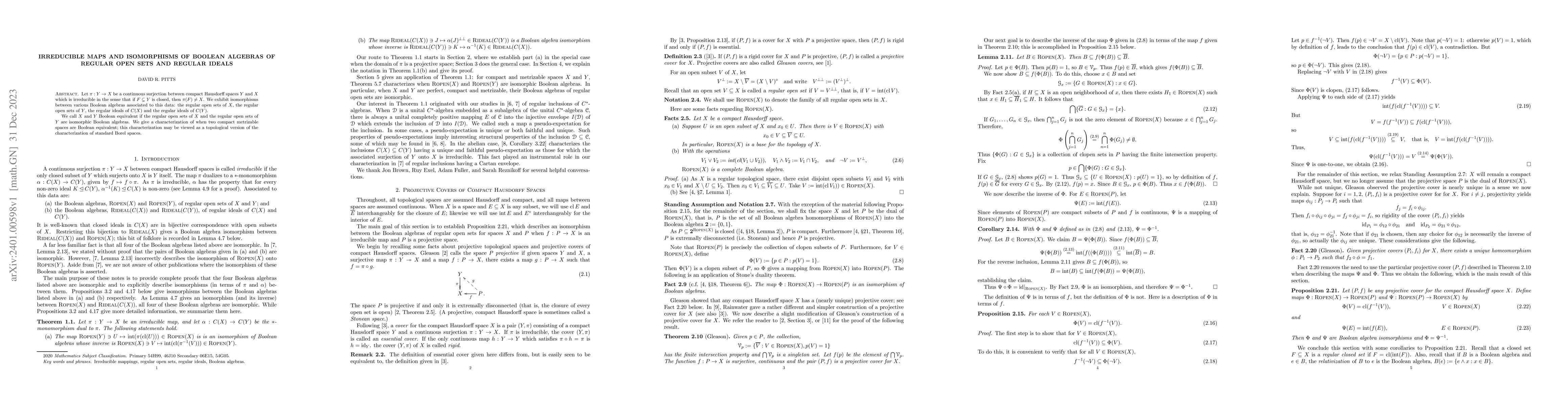 Thumbnail for Irreducible Maps and Isomorphisms of Boolean Algebras of Regular Open
  Sets and Regular Ideals