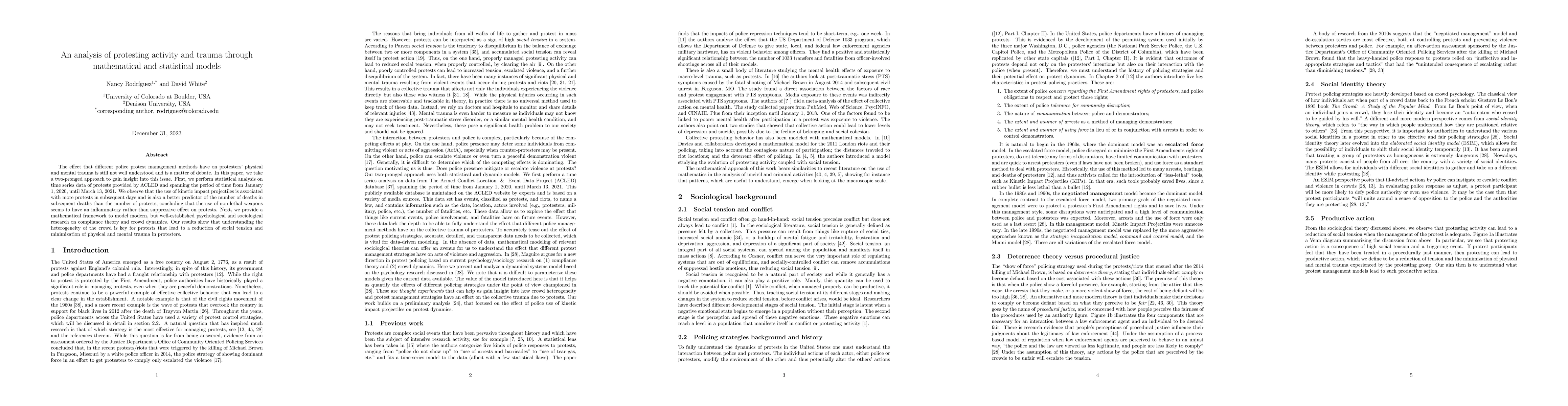 Thumbnail for An analysis of protesting activity and trauma through mathematical and
  statistical models