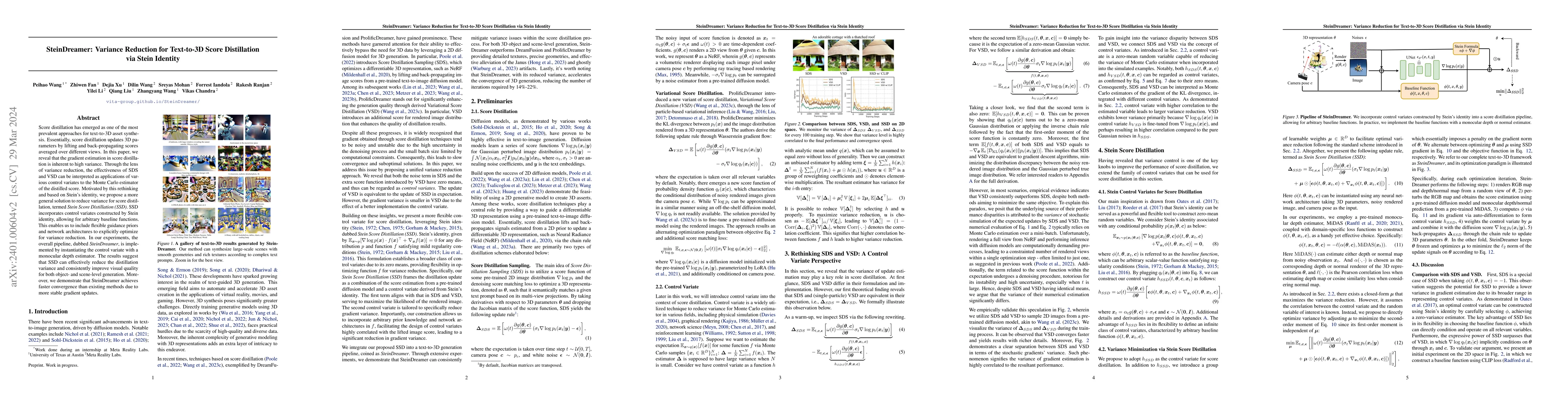 Thumbnail for SteinDreamer: Variance Reduction for Text-to-3D Score Distillation via
  Stein Identity