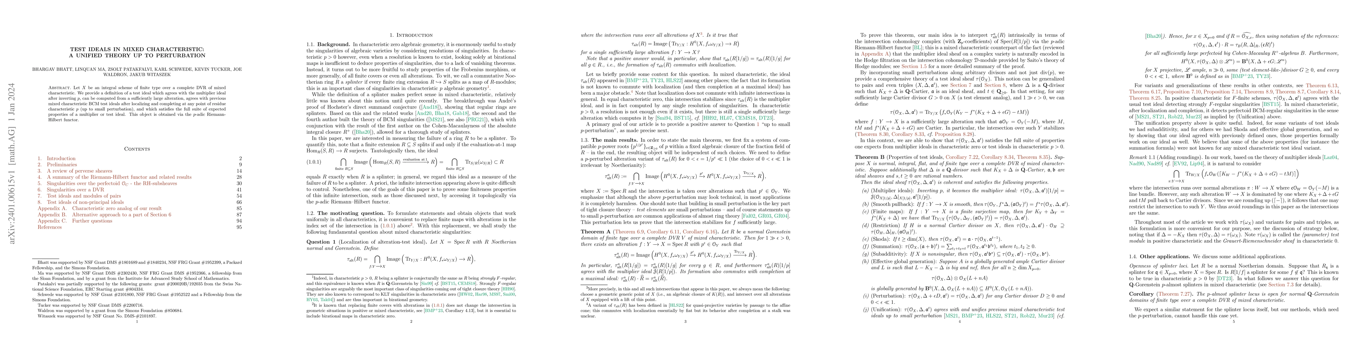 Thumbnail for Test ideals in mixed characteristic: a unified theory up to perturbation