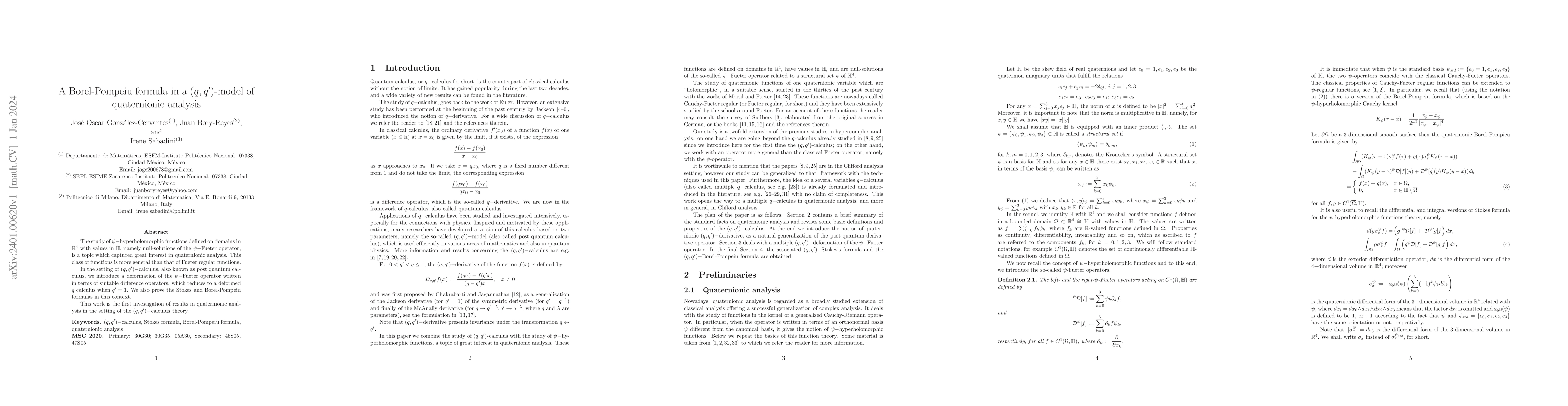 Thumbnail for A Borel-Pompeiu formula in a $(q,q')$-model of quaternionic analysis