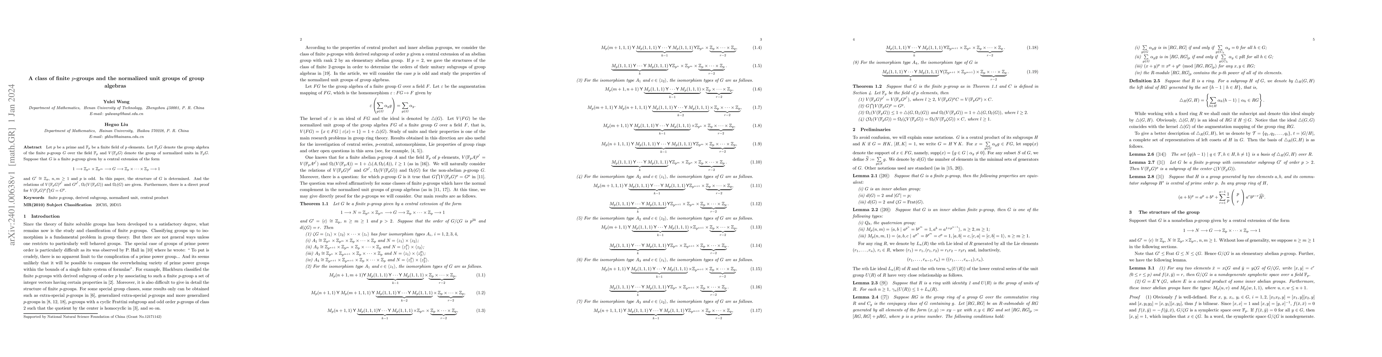 Thumbnail for A class of finite $p$-groups and the normalized unit groups of group
  algebras