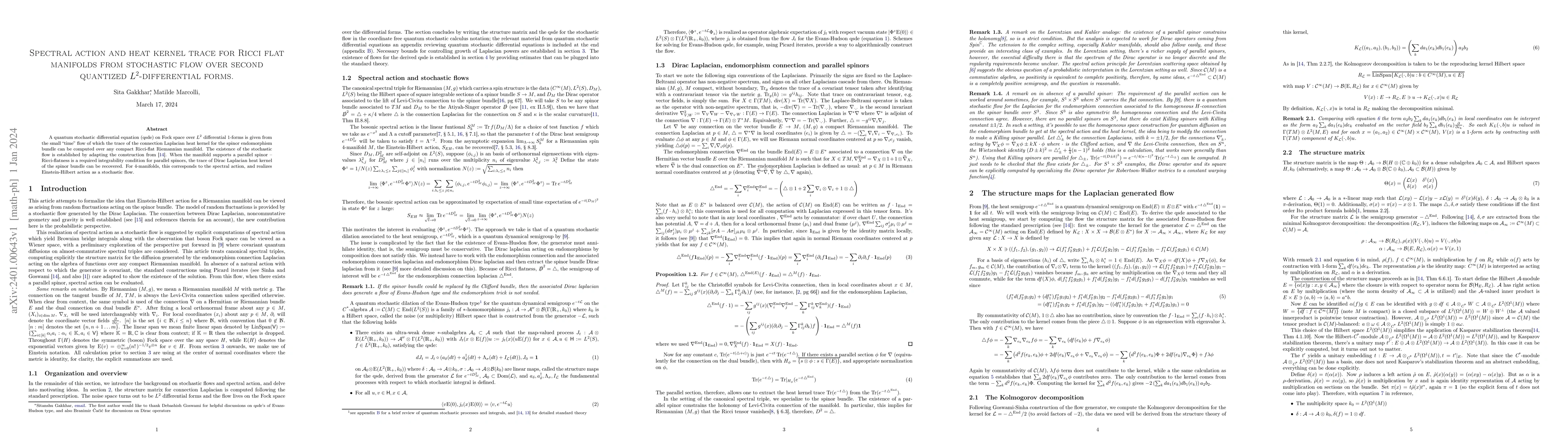 Thumbnail for Spectral action and heat kernel trace for Ricci flat manifolds from
  stochastic flow over second quantized $L^2$-differential forms