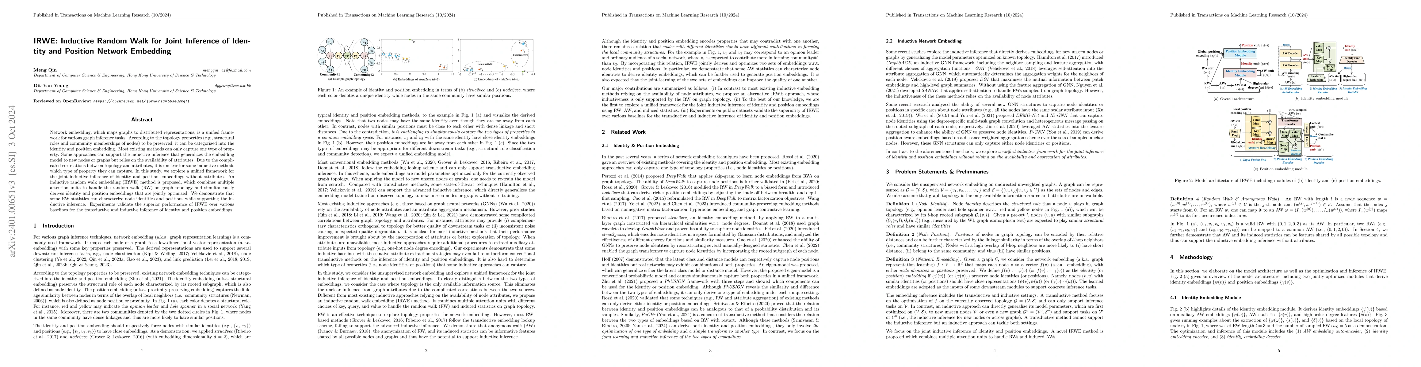 Thumbnail for IRWE: Inductive Random Walk for Joint Inference of Identity and Position
  Network Embedding