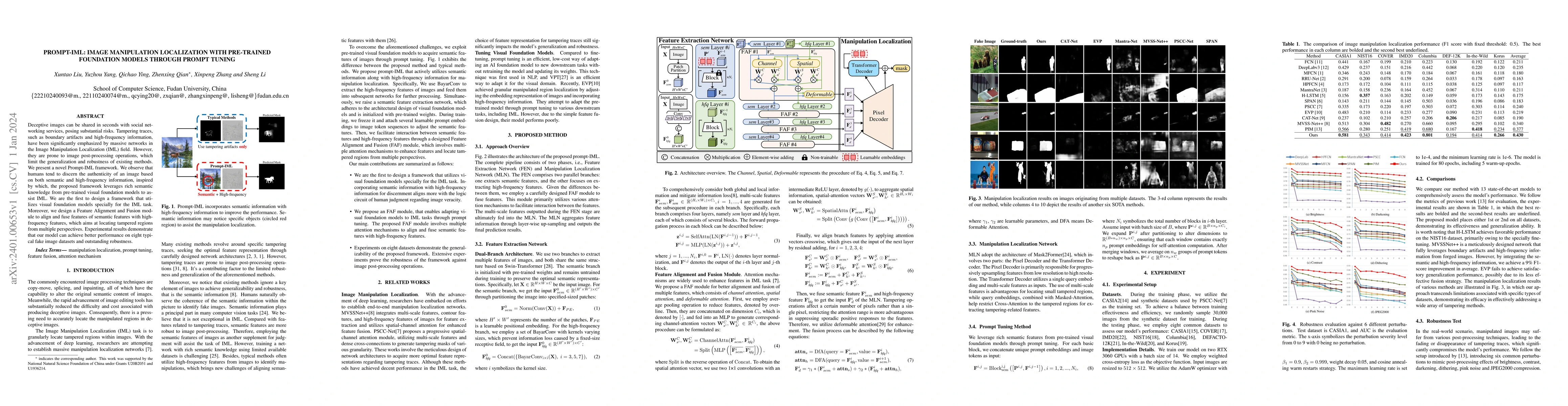 Thumbnail for PROMPT-IML: Image Manipulation Localization with Pre-trained Foundation
  Models Through Prompt Tuning