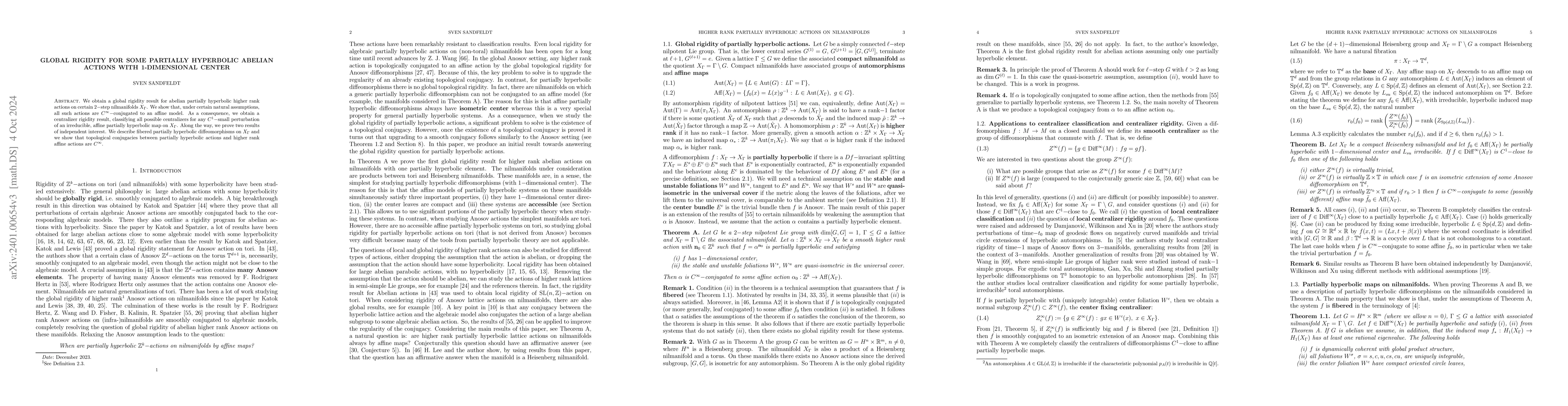 Thumbnail for Global rigidity for some partially hyperbolic abelian actions with
  1-dimensional center