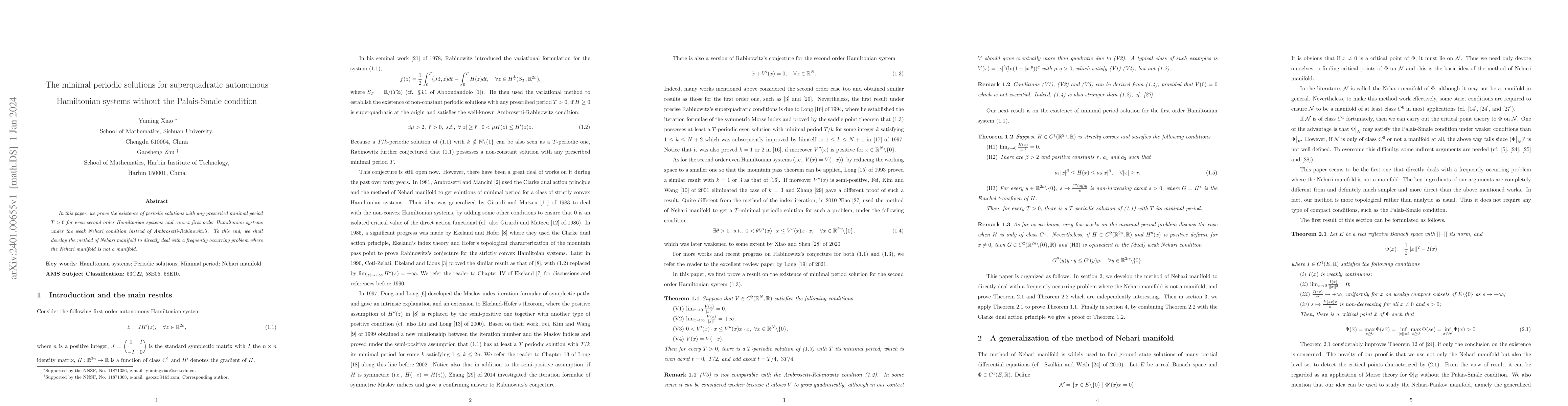 Thumbnail for The minimal periodic solutions for superquadratic autonomous Hamiltonian
  systems without the Palais-Smale condition