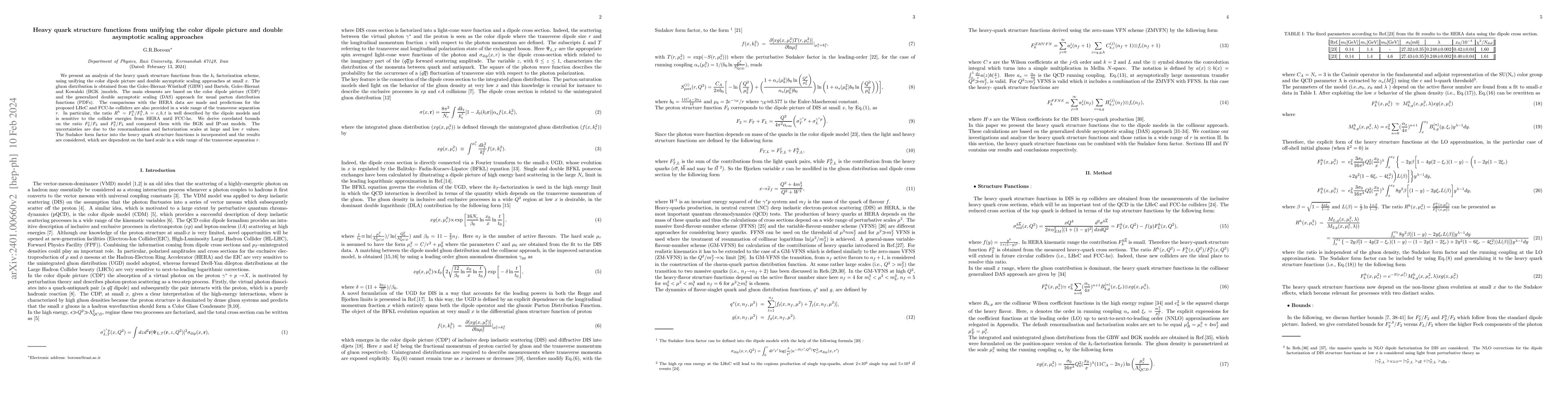 Thumbnail for Heavy quark structure functions from unifying the color dipole picture
  and double asymptotic scaling approaches