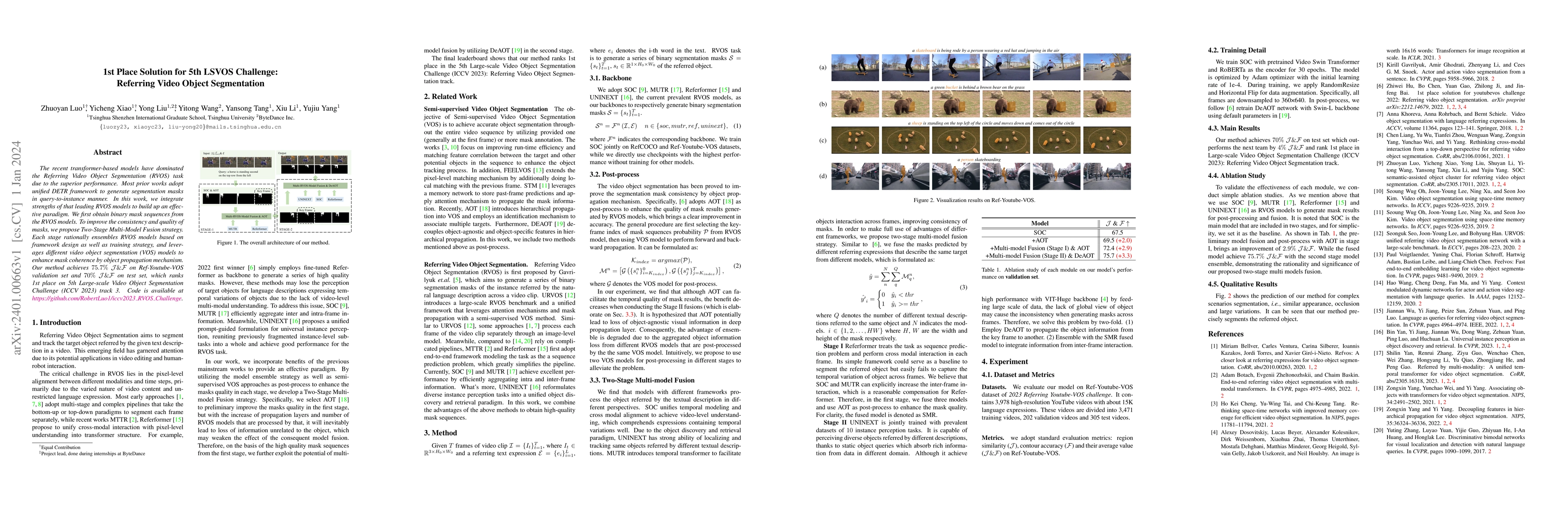 Thumbnail for 1st Place Solution for 5th LSVOS Challenge: Referring Video Object
  Segmentation