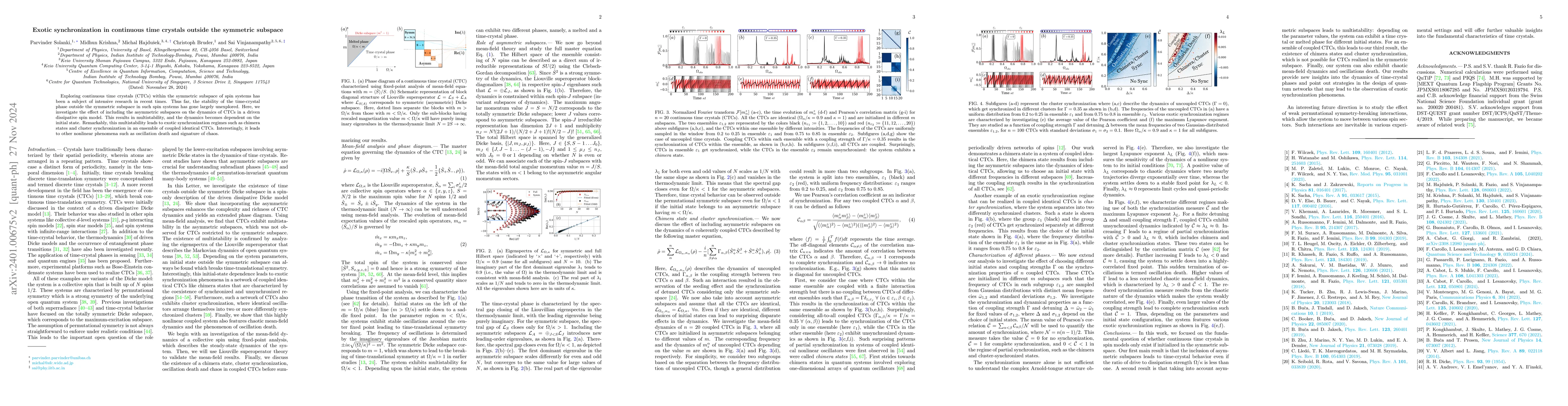 Thumbnail for Exotic synchronization in continuous time crystals outside the symmetric
  subspace