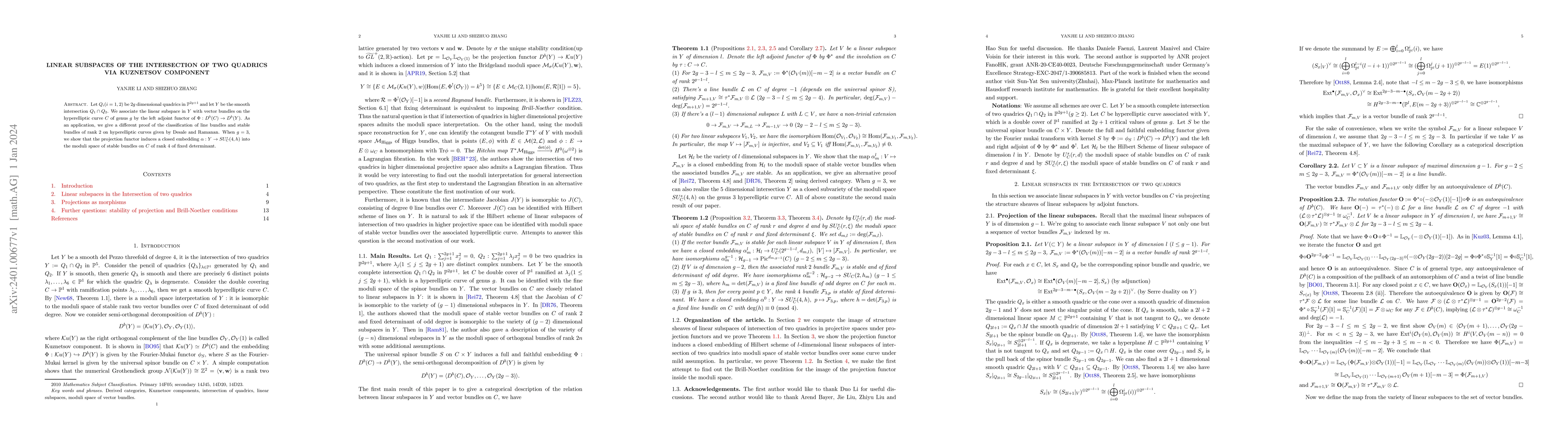 Thumbnail for Linear subspaces of the intersection of two quadrics via Kuznetsov
  component