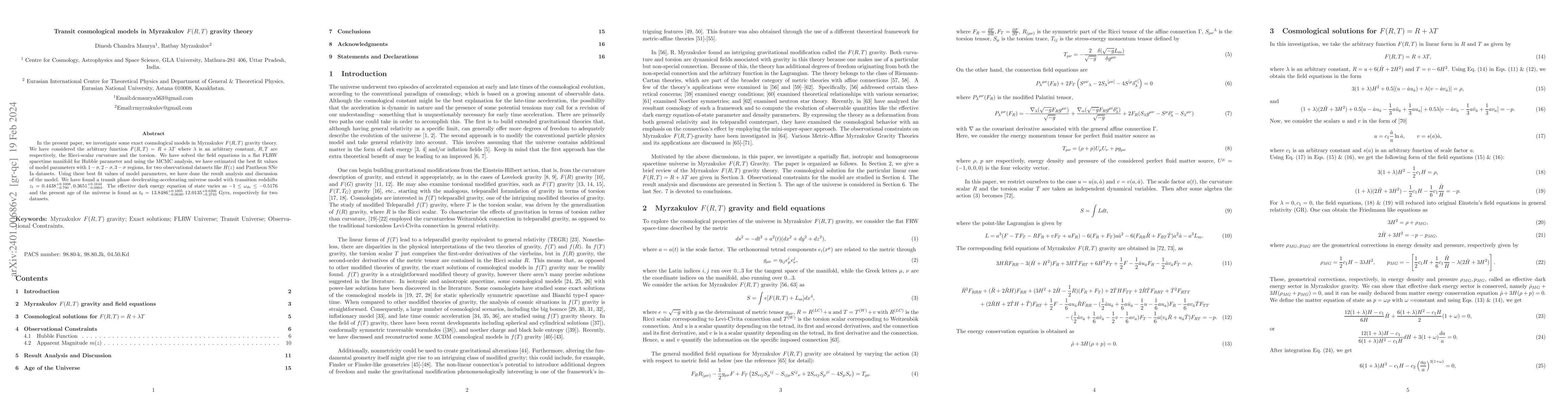 Thumbnail for Transit cosmological models in Myrzakulov F(R,T) gravity theory