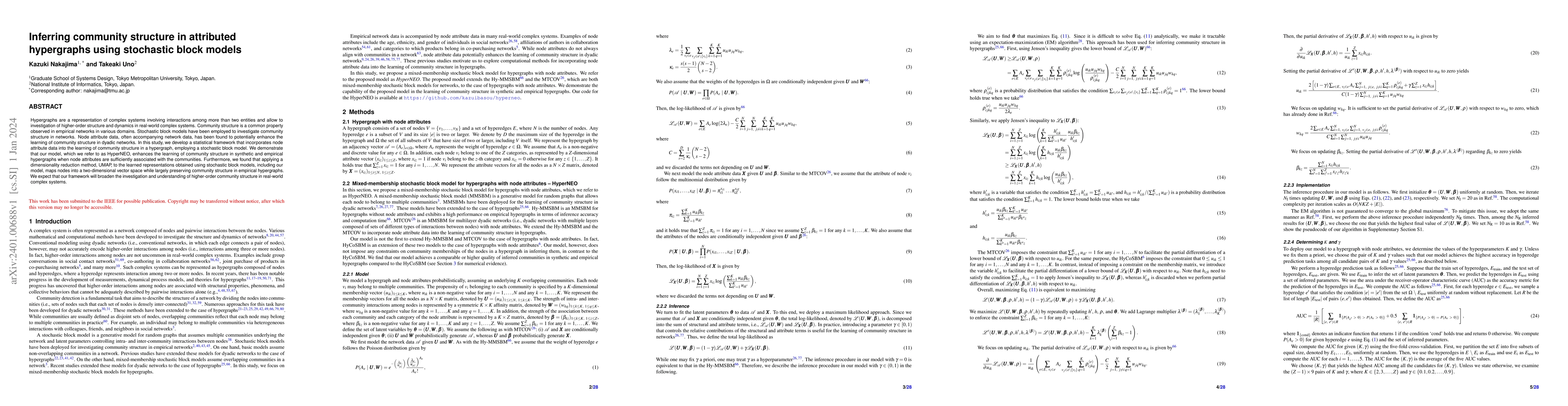 Thumbnail for Inferring community structure in attributed hypergraphs using stochastic
  block models