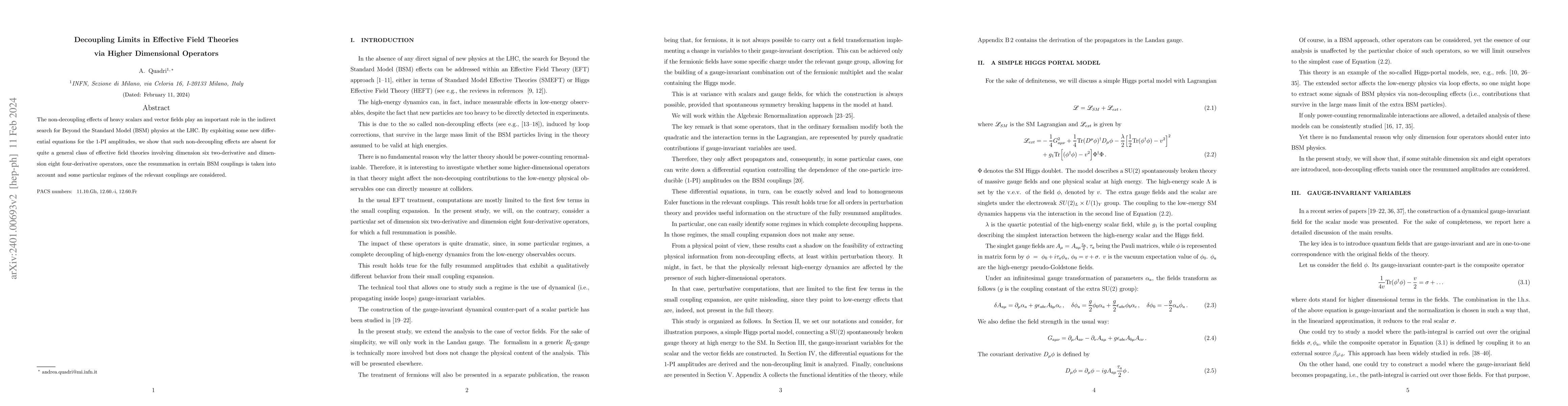 Thumbnail for Decoupling Limits in Effective Field Theories via Higher Dimensional
  Operators