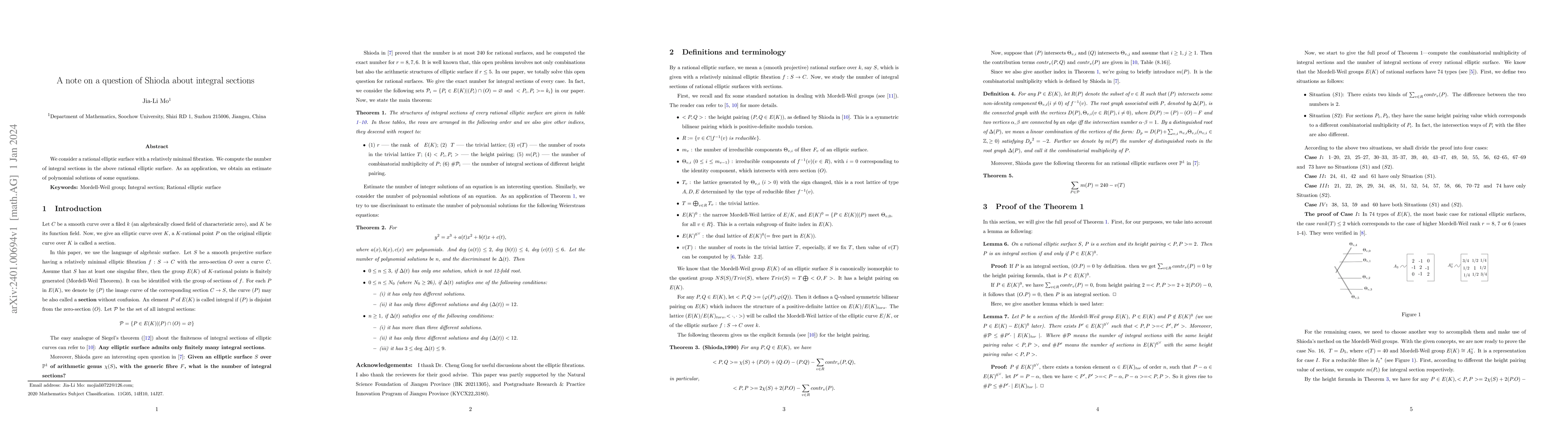 Thumbnail for A note on a question of Shioda about integral sections