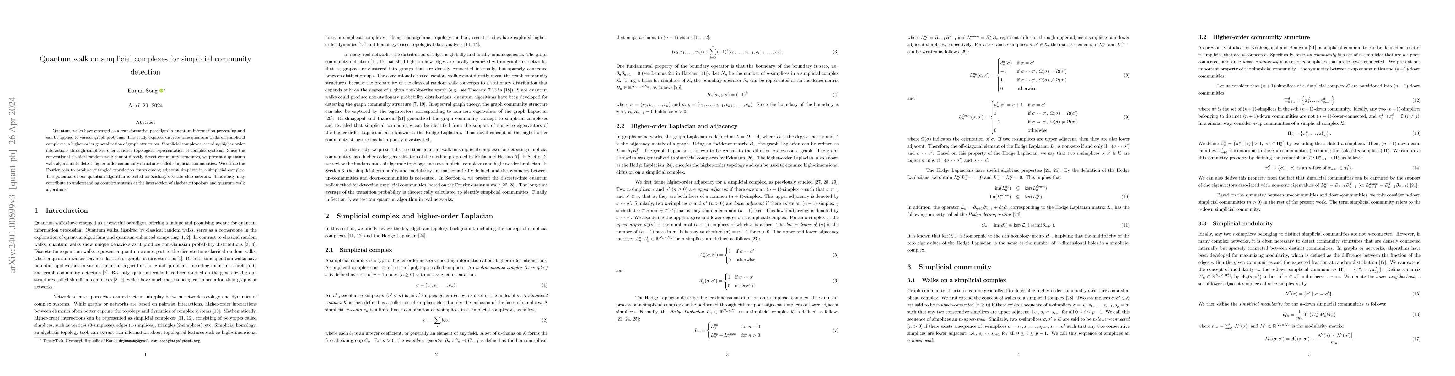 Thumbnail for Quantum walk on simplicial complexes for simplicial community detection
