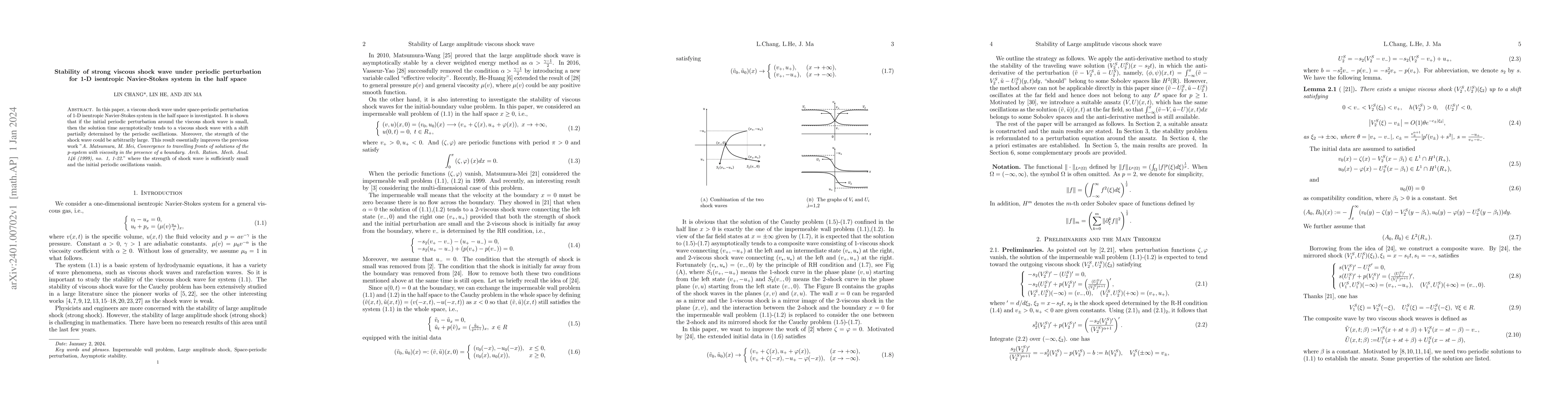 Thumbnail for Stability of strong viscous shock wave under periodic perturbation for
  1-D isentropic Navier-Stokes system in the half space