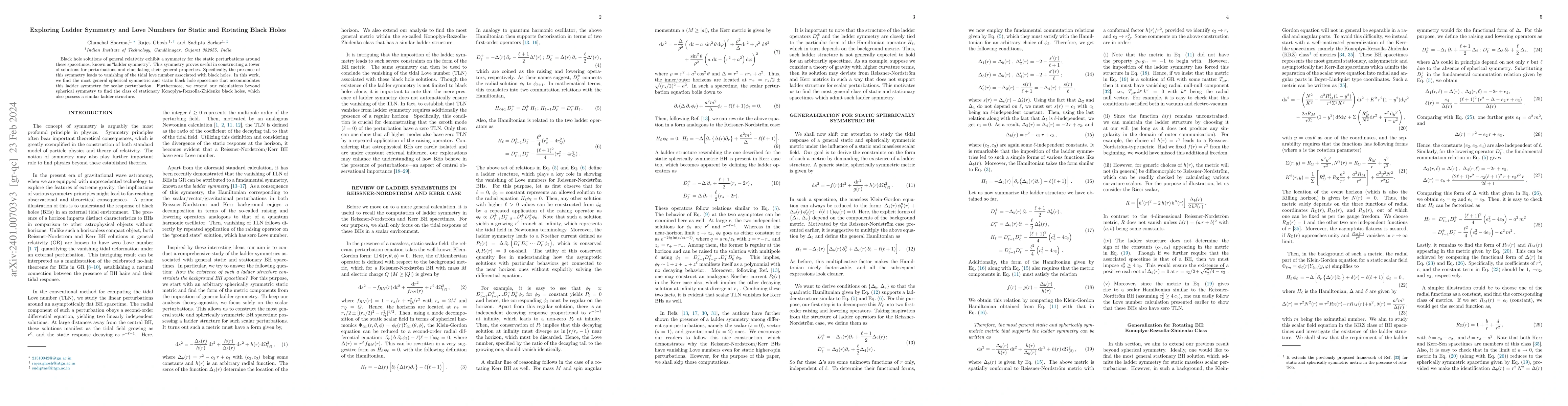 Thumbnail for Exploring Ladder Symmetry and Love Numbers for Static and Rotating Black
  Holes