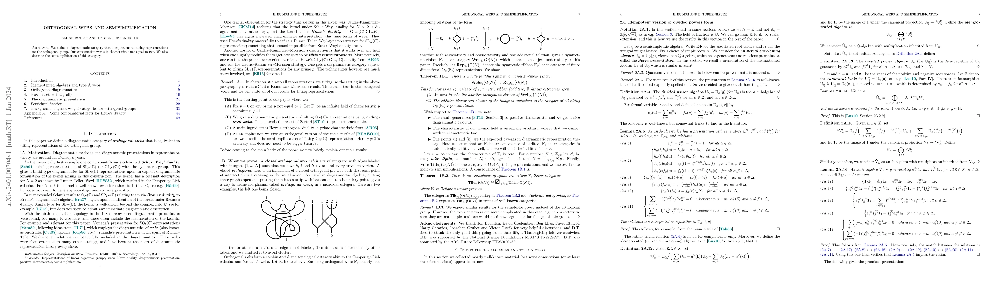 Thumbnail for Orthogonal webs and semisimplification