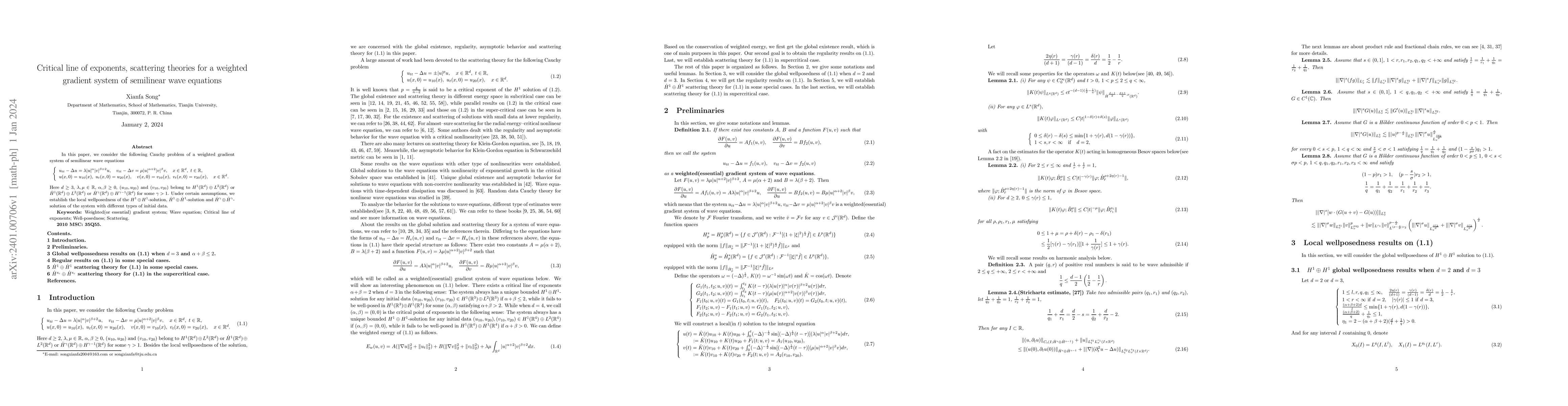 Thumbnail for Critical line of exponents, scattering theories for a weighted gradient
  system of semilinear wave equations