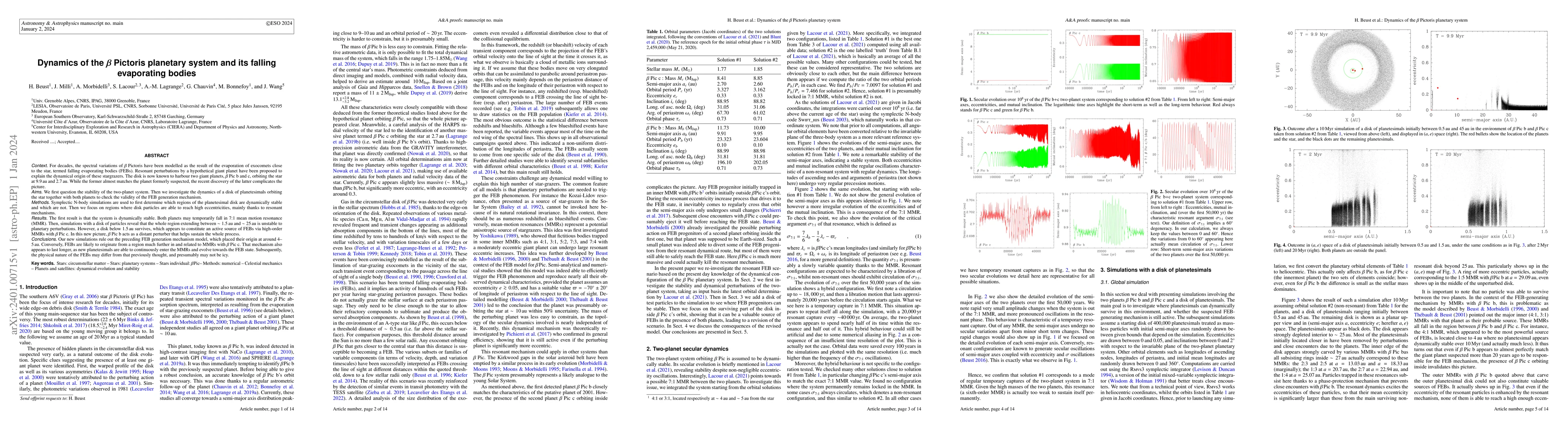 Thumbnail for Dynamics of the Beta Pictoris planetary system and its falling
  evaporating bodies