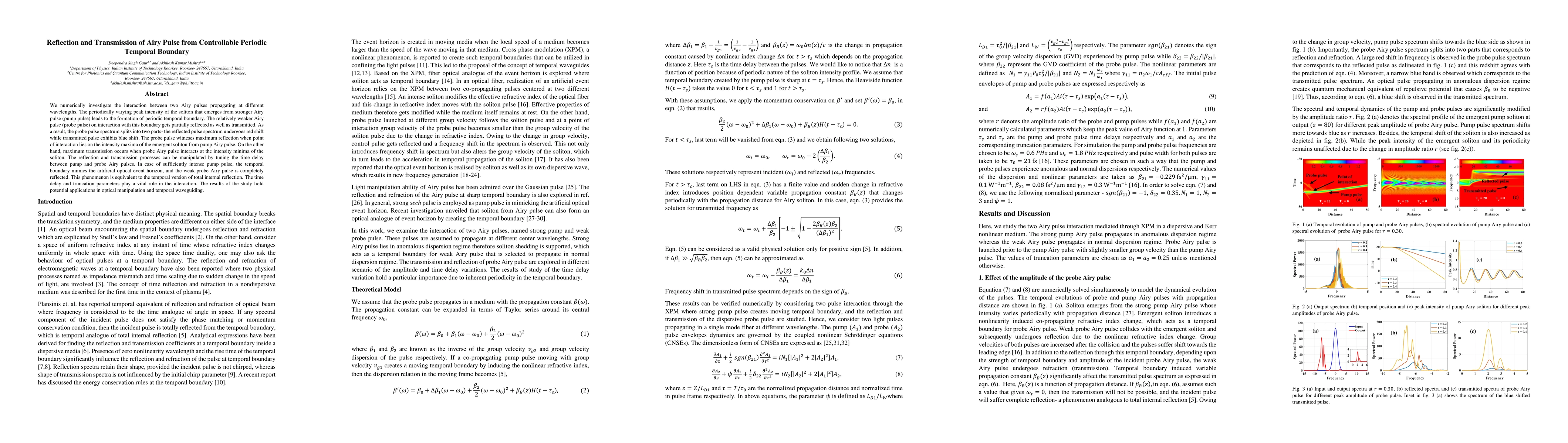 Thumbnail for Reflection and Transmission of Airy Pulse from Controllable Periodic
  Temporal Boundary