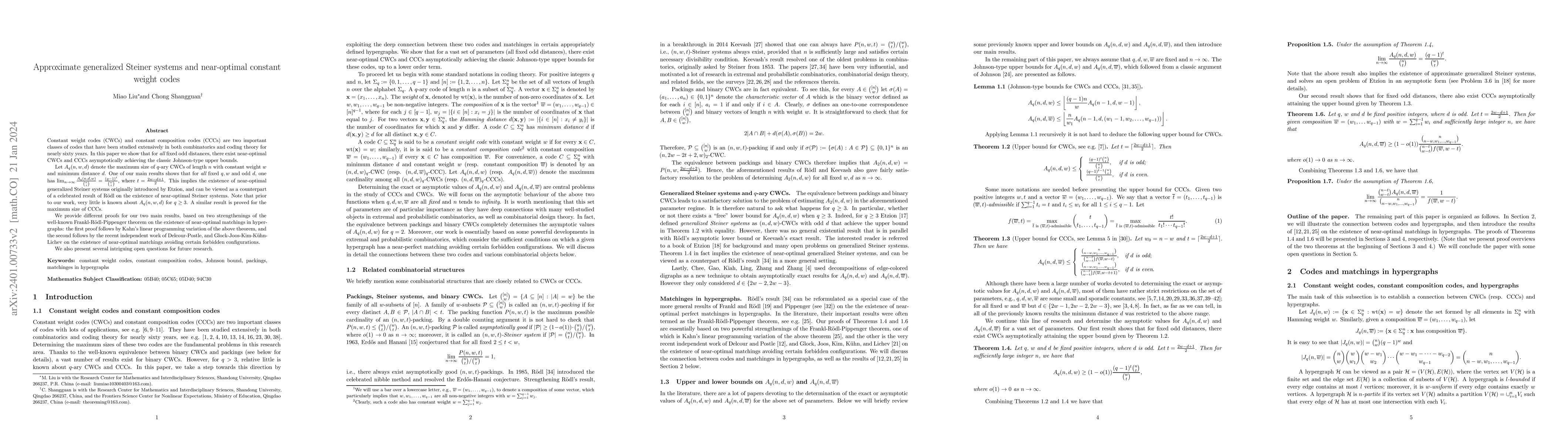 Thumbnail for Approximate generalized Steiner systems and near-optimal constant weight
  codes