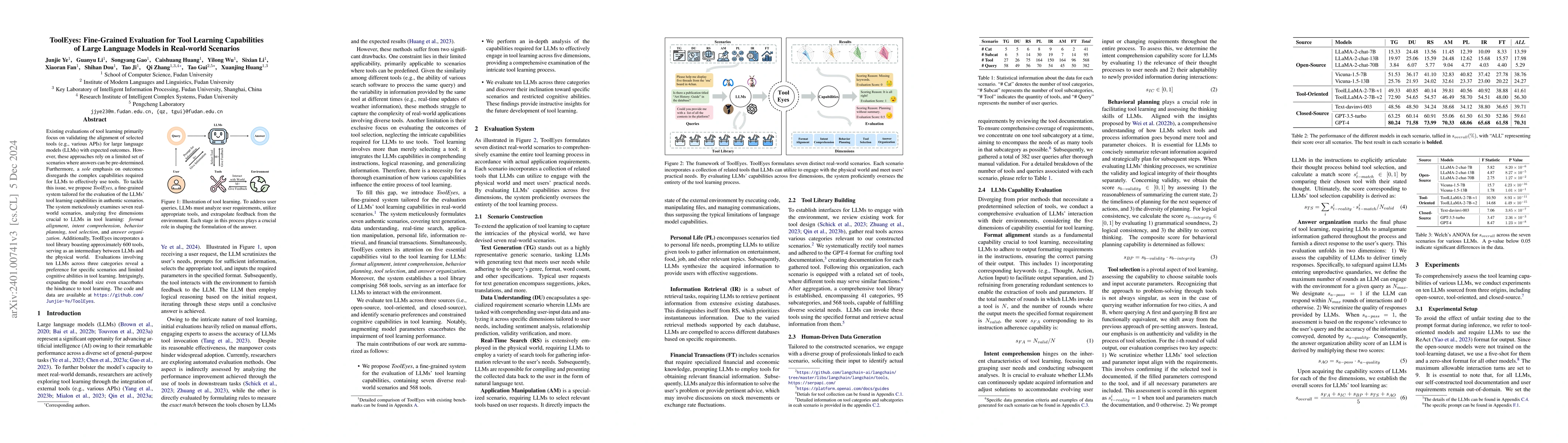 Thumbnail for ToolEyes: Fine-Grained Evaluation for Tool Learning Capabilities of
  Large Language Models in Real-world Scenarios
