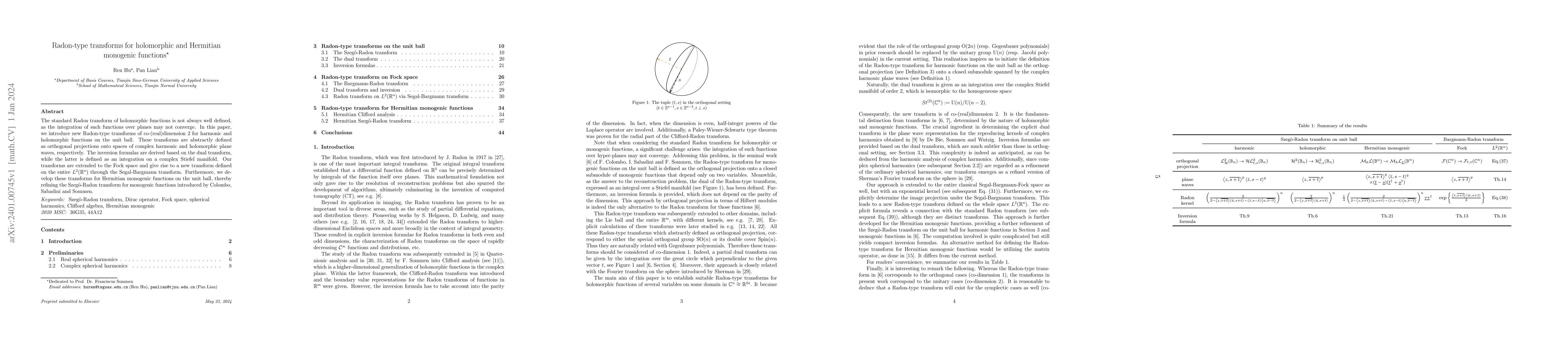Thumbnail for Radon-type transforms for holomorphic and Hermitian monogenic functions