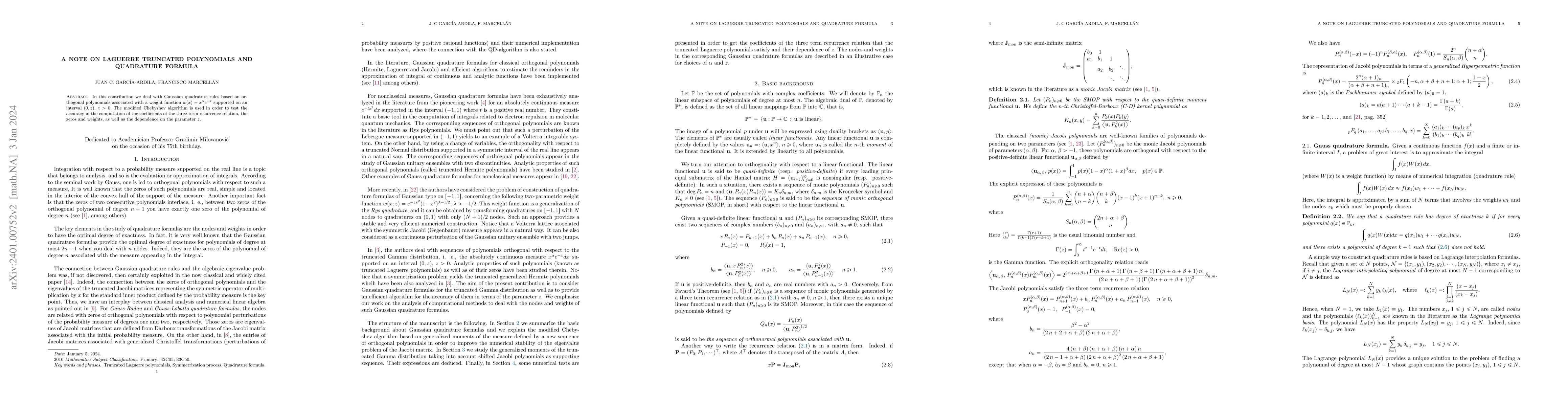 Thumbnail for A note on Laguerre truncated polynomials and quadrature formula