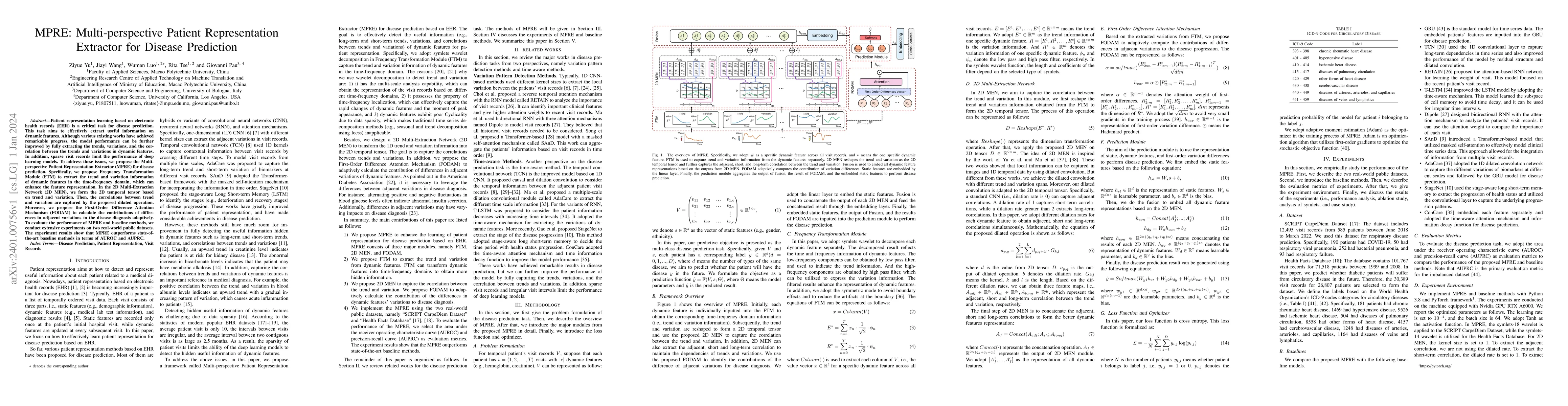 Thumbnail for MPRE: Multi-perspective Patient Representation Extractor for Disease
  Prediction