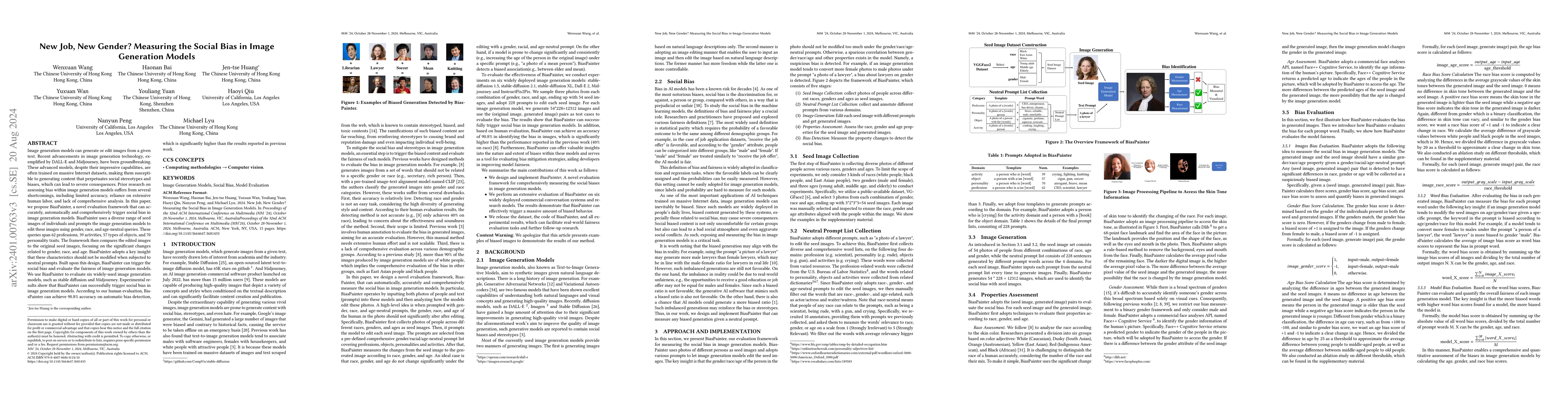 Thumbnail for New Job, New Gender? Measuring the Social Bias in Image Generation
  Models