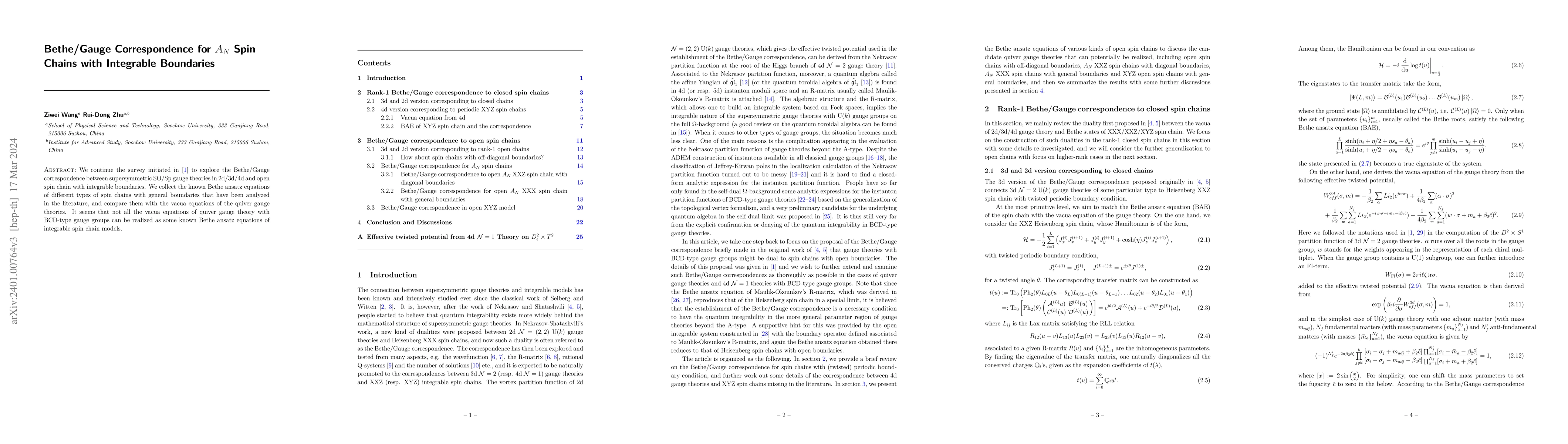 Thumbnail for Bethe/Gauge Correspondence for $A_N$ Spin Chains with Integrable
  Boundaries