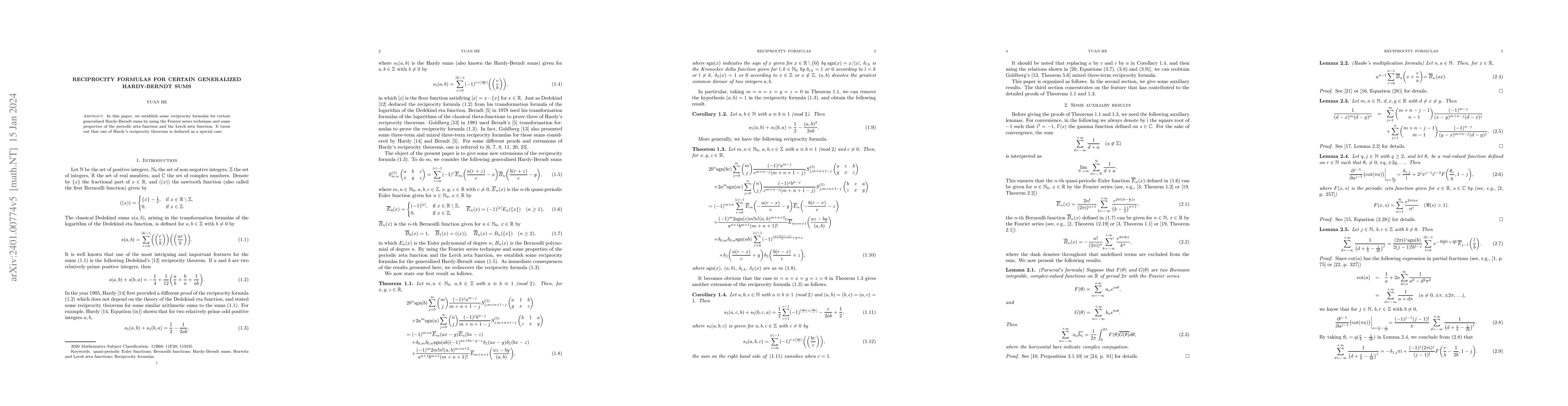 Thumbnail for Reciprocity formulas for certain generalized Hardy-Berndt sums