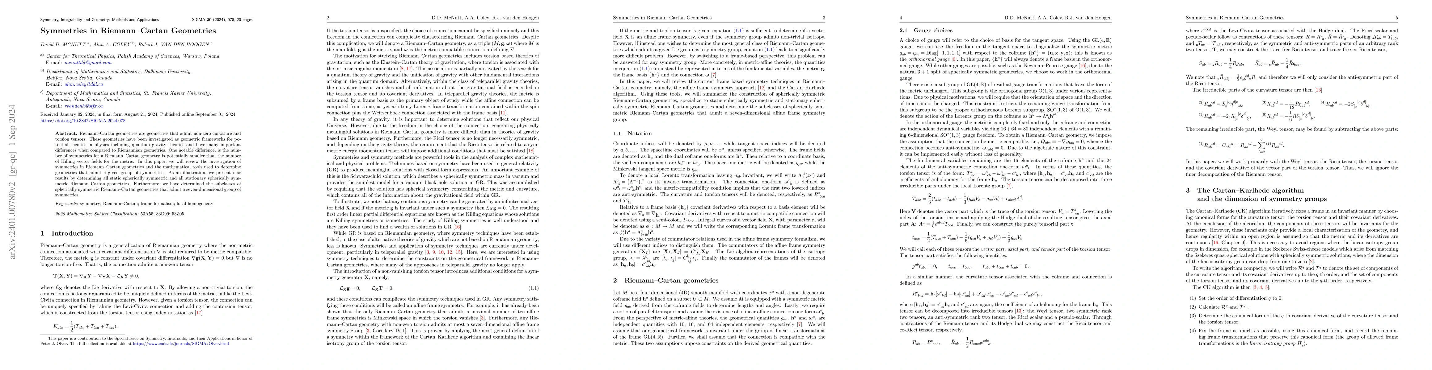 Thumbnail for Symmetries in Riemann-Cartan geometries
