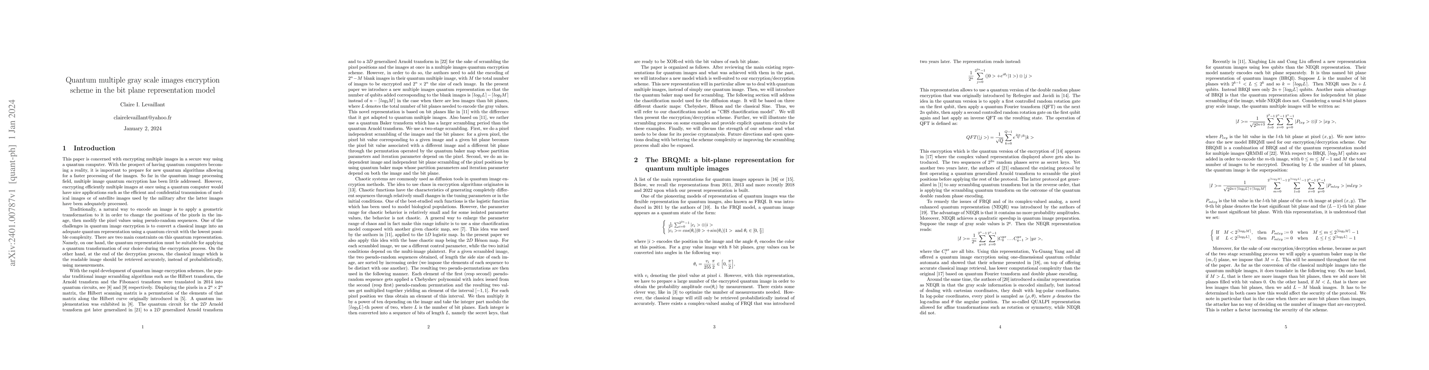 Thumbnail for Quantum multiple gray scale images encryption scheme in the bit plane
  representation model