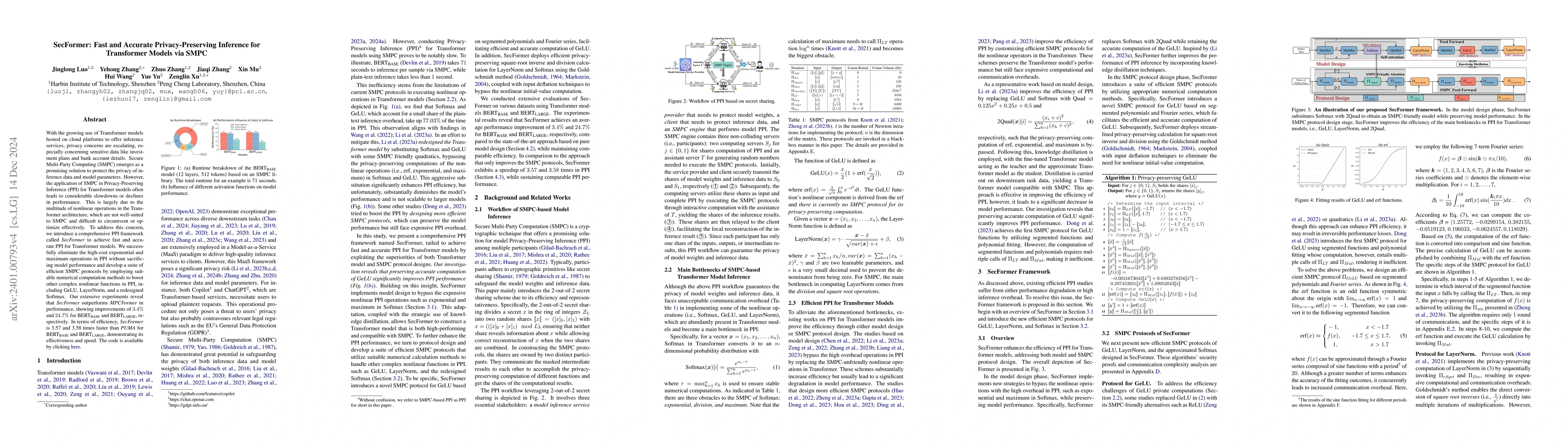Thumbnail for SecFormer: Towards Fast and Accurate Privacy-Preserving Inference for
  Large Language Models