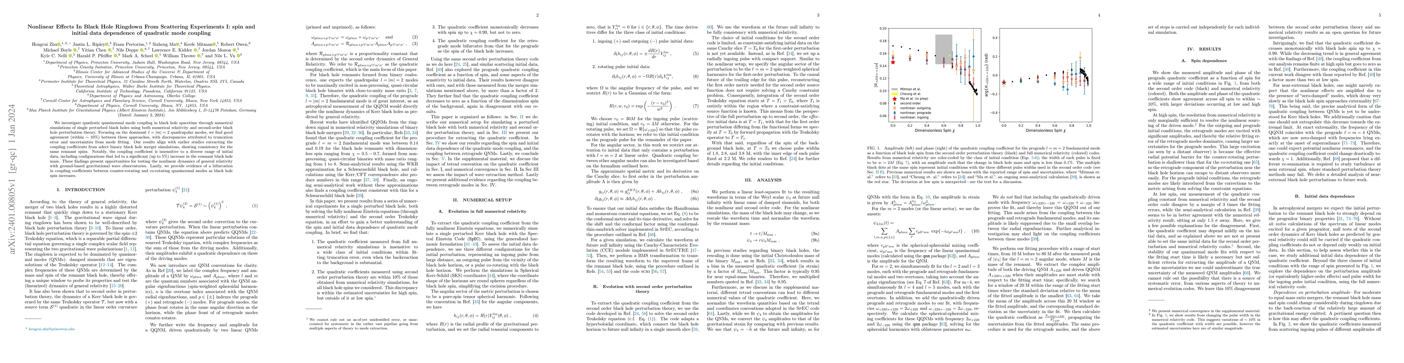 Thumbnail for Nonlinear Effects In Black Hole Ringdown From Scattering Experiments I:
  spin and initial data dependence of quadratic mode coupling