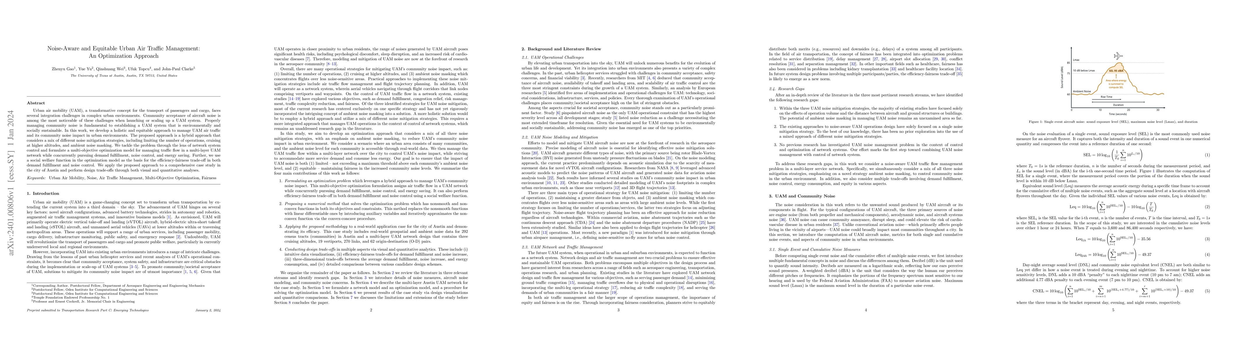 Thumbnail for Noise-Aware and Equitable Urban Air Traffic Management: An Optimization
  Approach