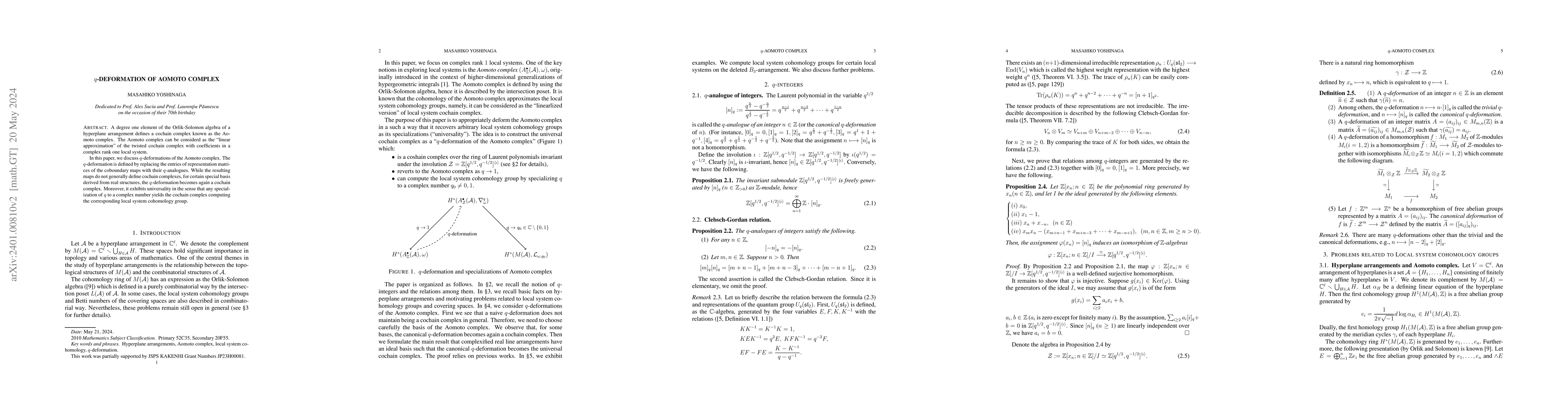 Thumbnail for $q$-deformation of Aomoto complex