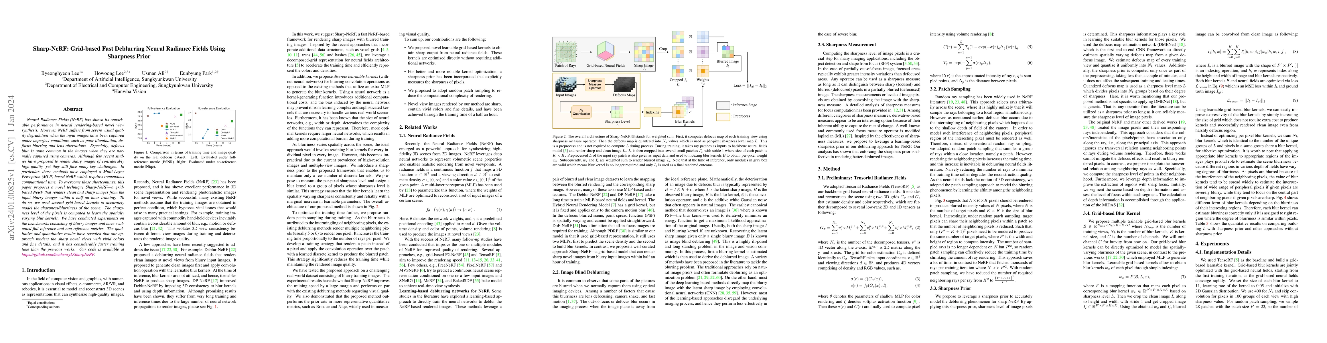 Thumbnail for Sharp-NeRF: Grid-based Fast Deblurring Neural Radiance Fields Using
  Sharpness Prior