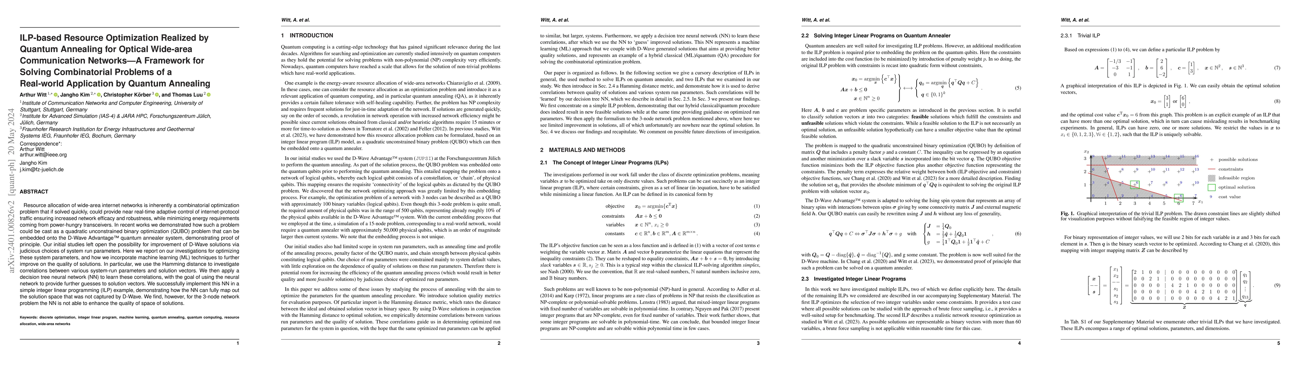 Thumbnail for ILP-based Resource Optimization Realized by Quantum Annealing for
  Optical Wide-area Communication Networks -- A Framework for Solving
  Combinatorial Problems of a Real-world Application by Quantum Annealing