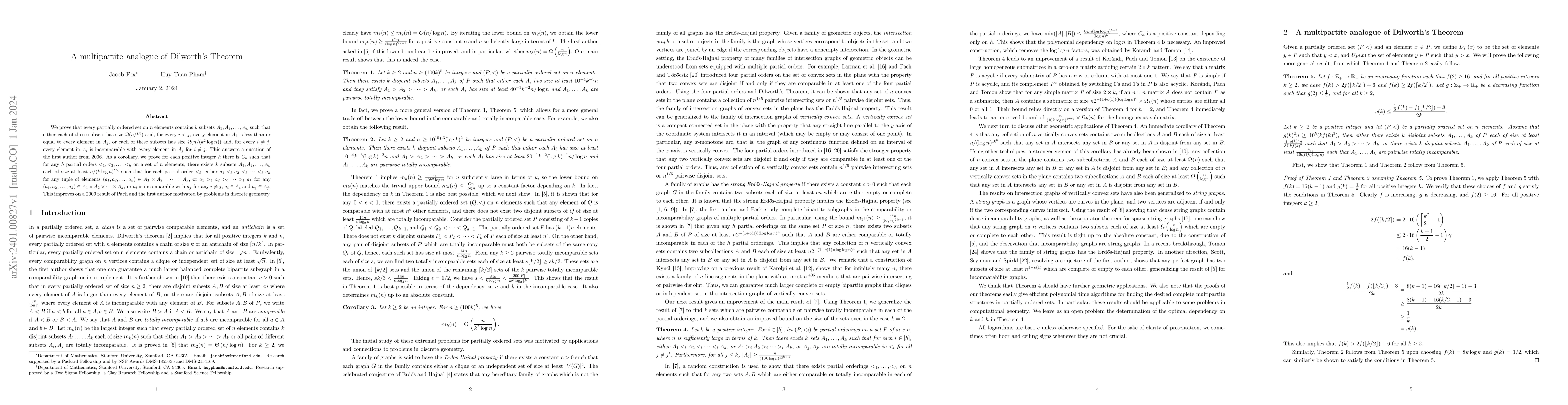 Thumbnail for A multipartite analogue of Dilworth's Theorem