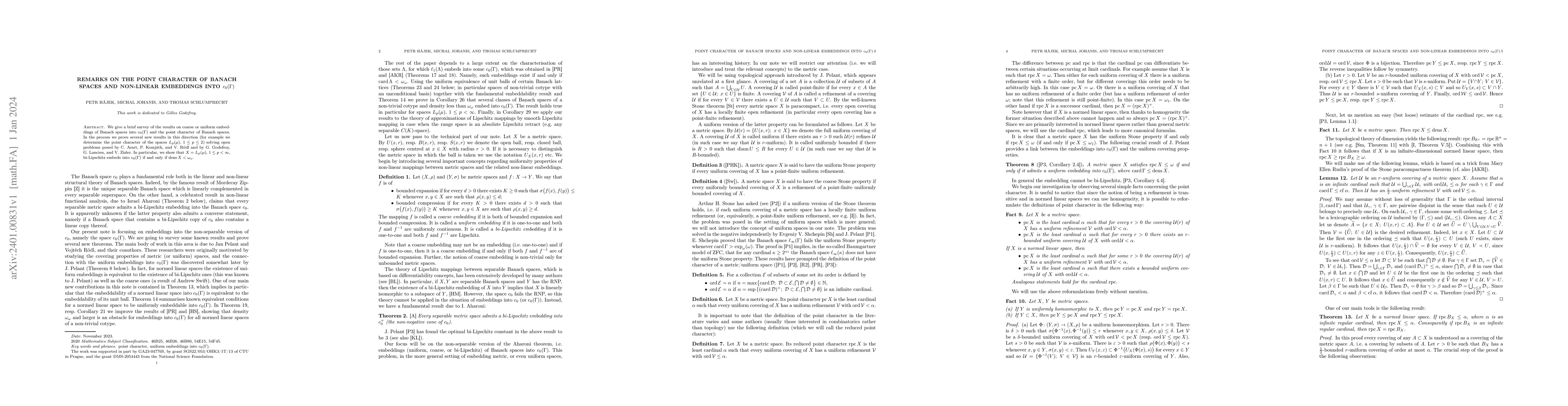 Thumbnail for Remarks on the point character of Banach spaces and non-linear
  embeddings into~$c_0(\Ga)$
