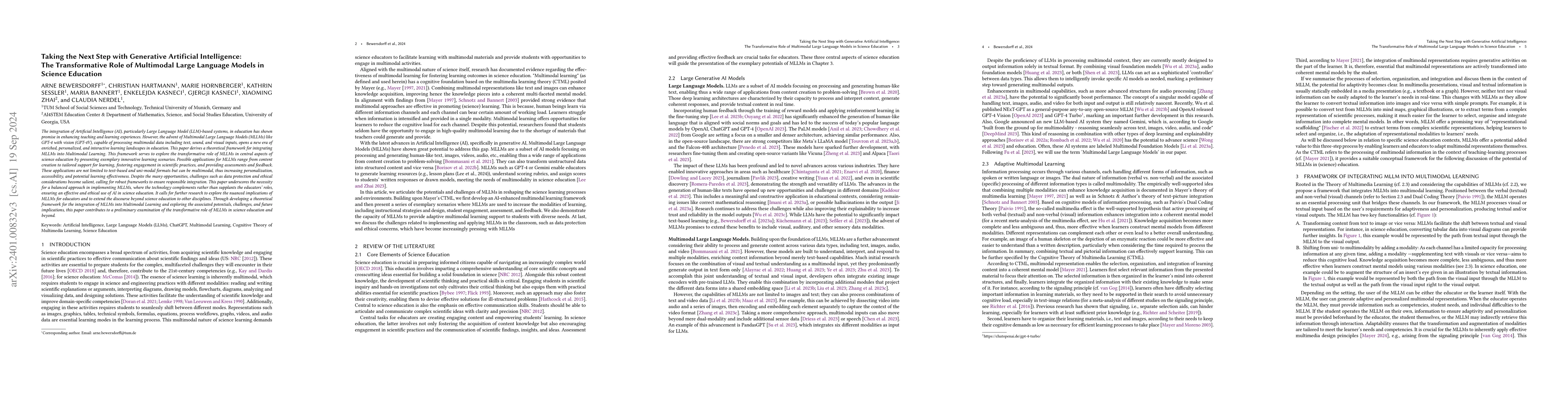 Thumbnail for Taking the Next Step with Generative Artificial Intelligence: The
  Transformative Role of Multimodal Large Language Models in Science Education