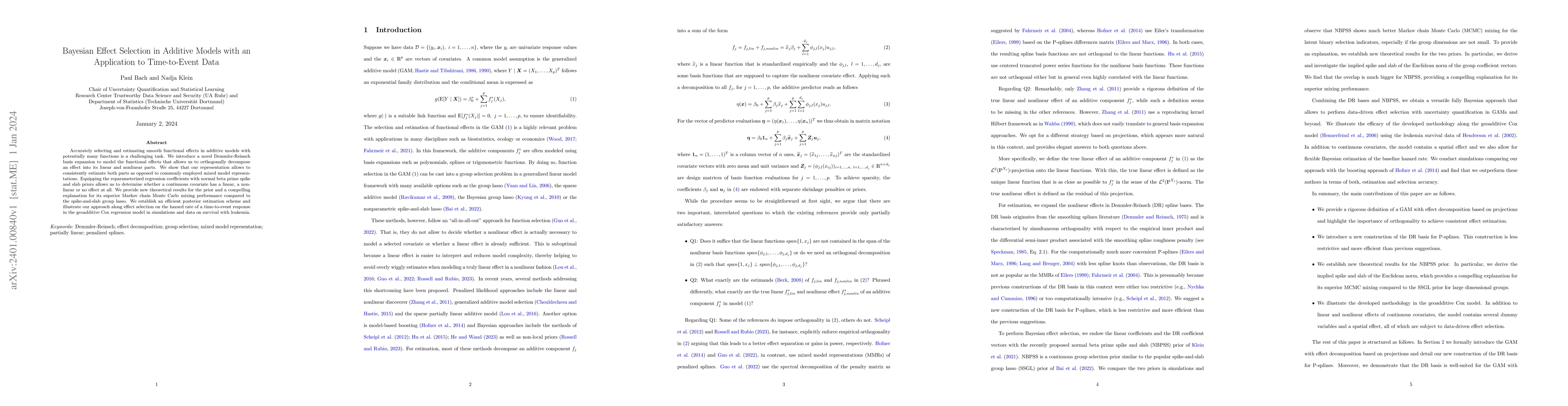 Thumbnail for Bayesian Effect Selection in Additive Models with an Application to
  Time-to-Event Data
