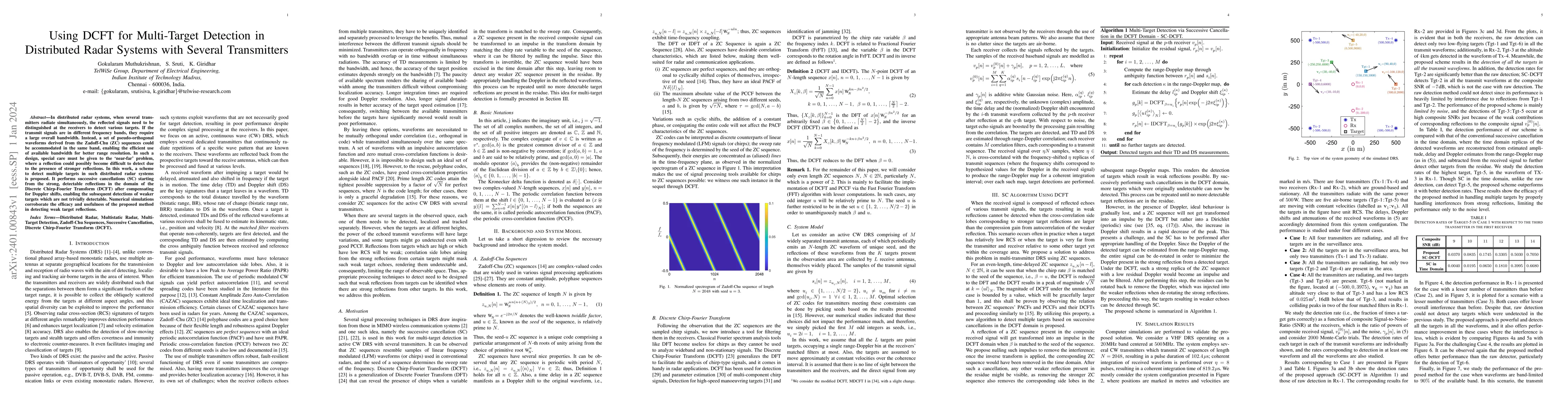Thumbnail for Using DCFT for Multi-Target Detection in Distributed Radar Systems with
  Several Transmitters